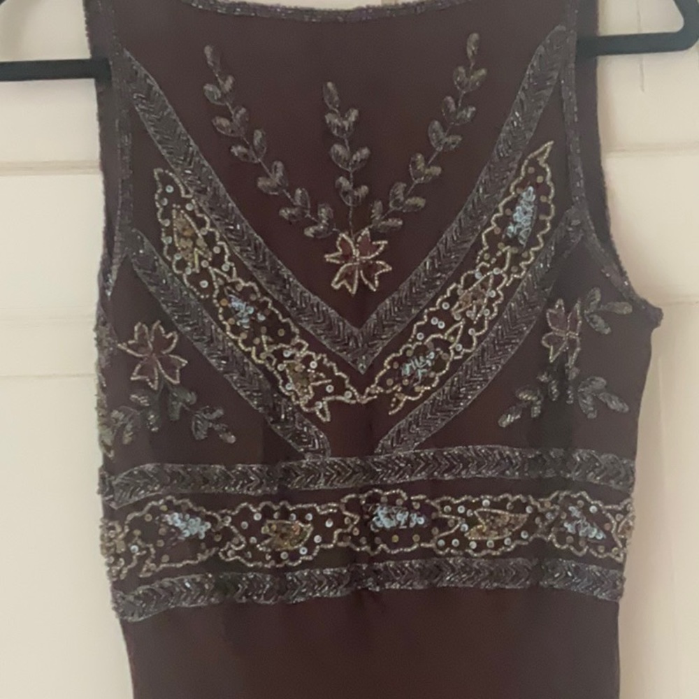 STUNNING BEADED AFTERSHOCK XL DRESS NWOT chiffon beaded few beads missing left - Picture 6 of 14